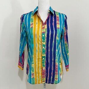 Lauren Ralph Lauren Shirt Button-up Striped Colorful Rainbow Top Women's Size S